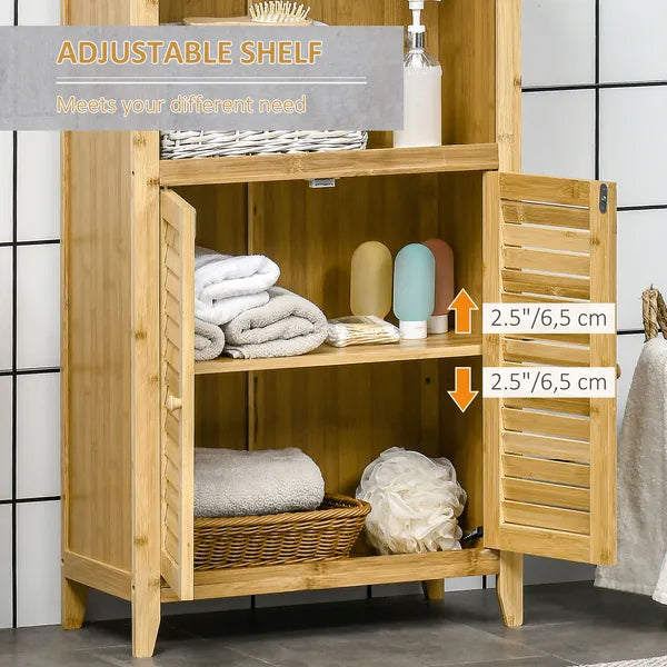 Bamboo Floor Cabinet Bathroom Floor Cabinet Living Room Organizer Tower with Multiple Shelves and Doors Natural - product image 6