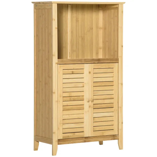 Bamboo Floor Cabinet Bathroom Floor Cabinet Living Room Organizer Tower with Multiple Shelves and Doors Natural - product image 1