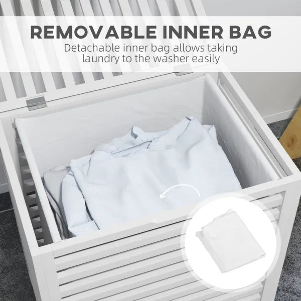 HOMCOM Bamboo Laundry Basket, 55L, with Lid and Removable Liner Bag, White, Space-Saving and Stylish - product image 5