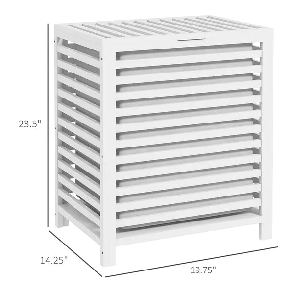 HOMCOM Bamboo Laundry Basket, 55L, with Lid and Removable Liner Bag, White, Space-Saving and Stylish - product image 3