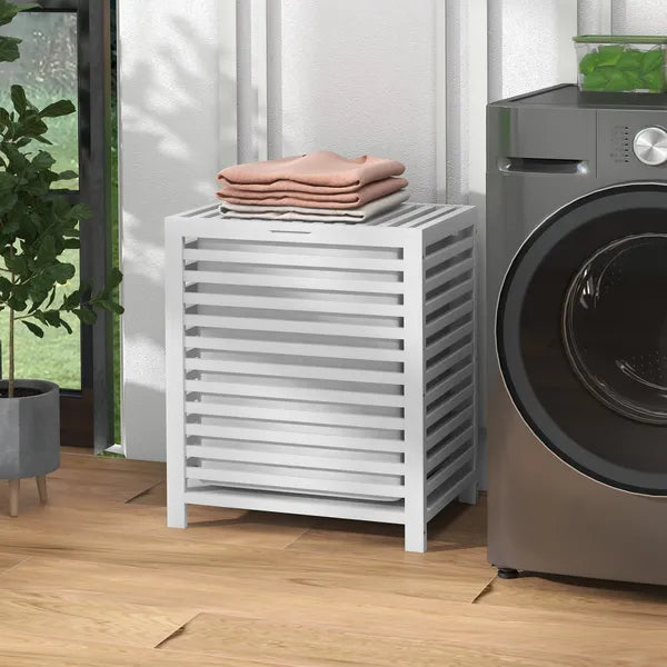 HOMCOM Bamboo Laundry Basket, 55L, with Lid and Removable Liner Bag, White, Space-Saving and Stylish - product image 7