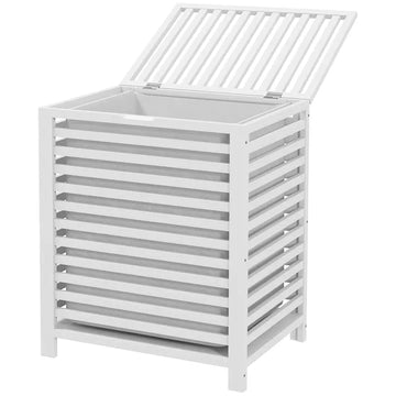 HOMCOM Bamboo Laundry Basket, 55L, with Lid and Removable Liner Bag, White, Space-Saving and Stylish - product image 1