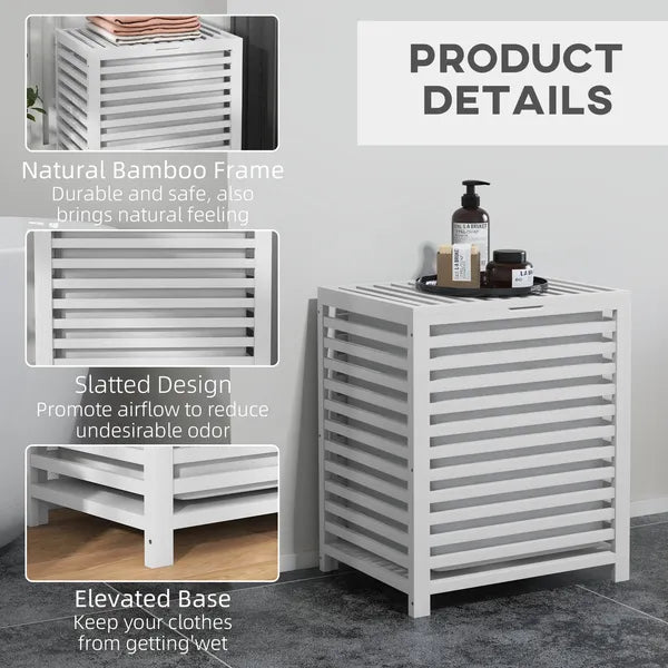 HOMCOM Bamboo Laundry Basket, 55L, with Lid and Removable Liner Bag, White, Space-Saving and Stylish - product image 6