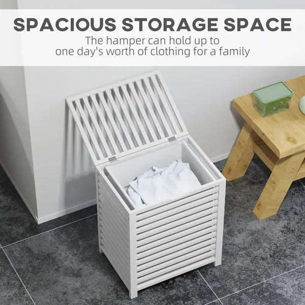 HOMCOM Bamboo Laundry Basket, 55L, with Lid and Removable Liner Bag, White, Space-Saving and Stylish - product image 4