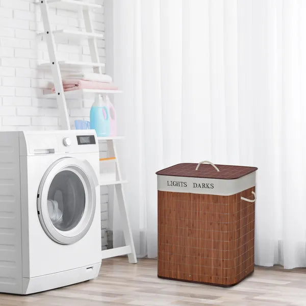Bamboo Laundry Hamper with 2 Removable Bags, Washing Basket with Lid and String Handles, 26.4-Gals, Brown - product image 10