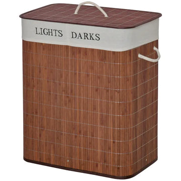 Bamboo Laundry Hamper with 2 Removable Bags, Washing Basket with Lid and String Handles, 26.4-Gals, Brown - product image 1
