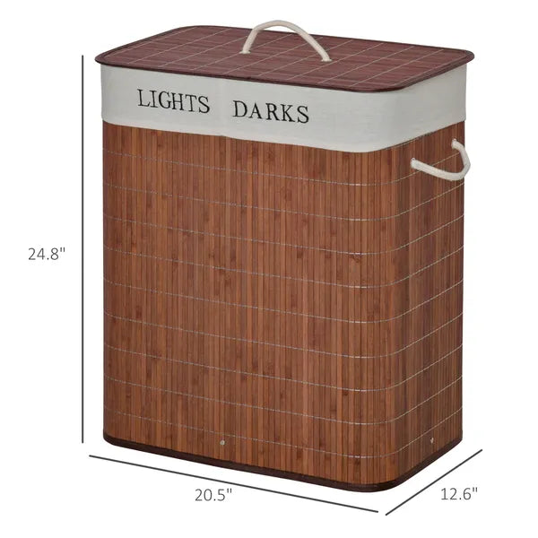 Bamboo Laundry Hamper with 2 Removable Bags, Washing Basket with Lid and String Handles, 26.4-Gals, Brown - product image 3