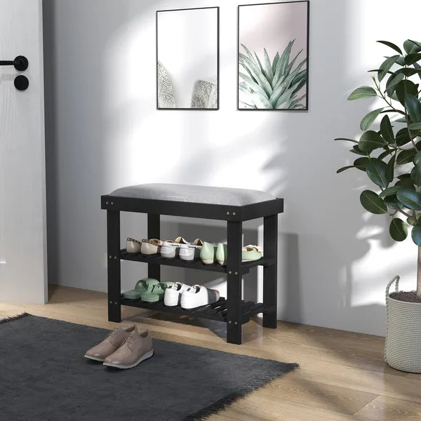 HOMCOM Bamboo Shoe Storage Bench, 3-Tier Entryway Bench with Cushion, Shoe Organizer for Entryway, Hallway, Black - product image 9