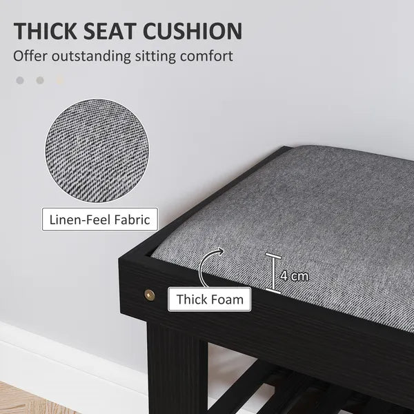 HOMCOM Bamboo Shoe Storage Bench, 3-Tier Entryway Bench with Cushion, Shoe Organizer for Entryway, Hallway, Black - product image 4