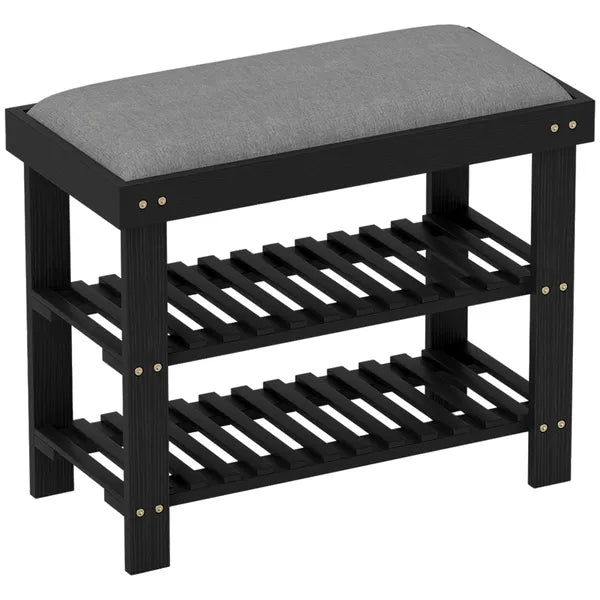 HOMCOM Bamboo Shoe Storage Bench, 3-Tier Entryway Bench with Cushion, Shoe Organizer for Entryway, Hallway, Black - product image 12