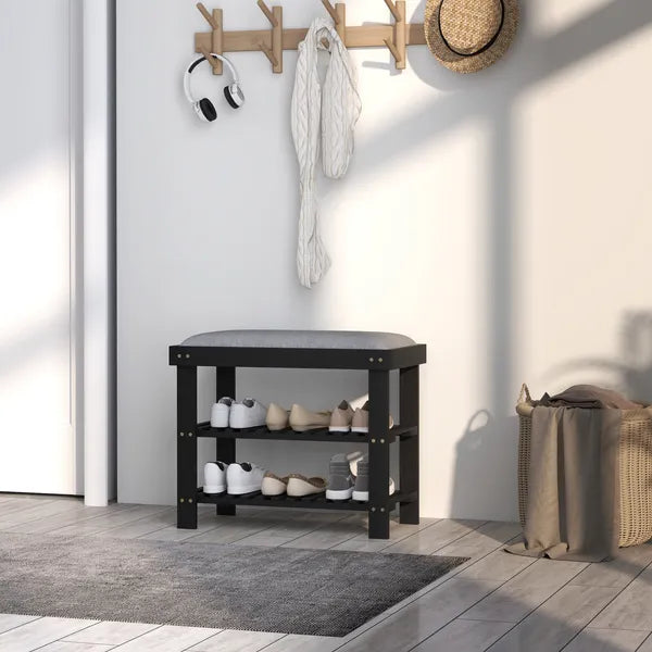 HOMCOM Bamboo Shoe Storage Bench, 3-Tier Entryway Bench with Cushion, Shoe Organizer for Entryway, Hallway, Black - product image 7