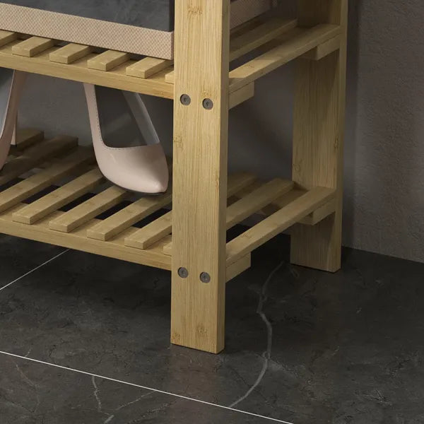 HOMCOM Bamboo Shoe Storage Bench, 3-Tier Entryway Bench with Cushion, Shoe Organizer for Entryway, Hallway, Cream White - product image 9