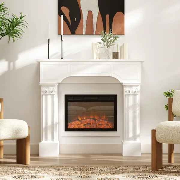 HOMCOM Baroque Fireplace Mantle, Freestanding Fireplace Surround for Electric Fireplaces, 43.3 Inch W x 42.8 Inch H, White - product image 2