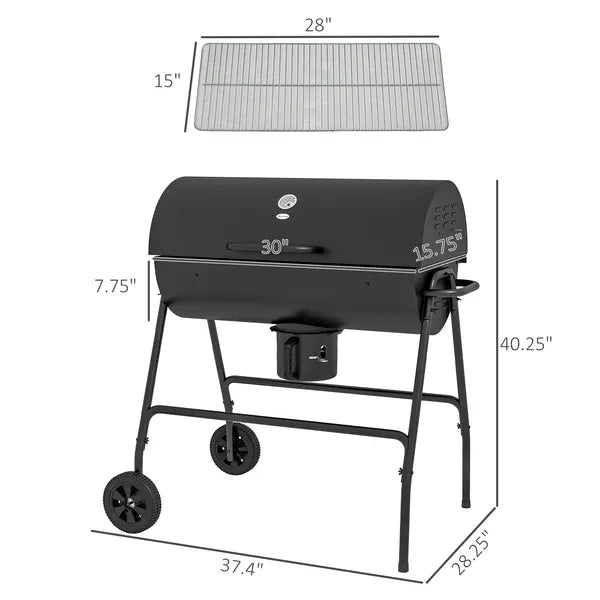 Barrel Charcoal BBQ Grill Smoker with 420 sqin Cooking Area Wheels Ash Catcher Black - product image 3