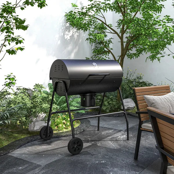 Barrel Charcoal BBQ Grill Smoker with 420 sqin Cooking Area Wheels Ash Catcher Black - product image 10