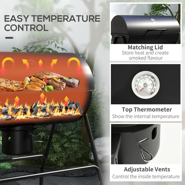 Barrel Charcoal BBQ Grill Smoker with 420 sqin Cooking Area Wheels Ash Catcher Black - product image 6