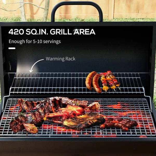Barrel Charcoal BBQ Grill Smoker with 420 sqin Cooking Area Wheels Ash Catcher Black - product image 4