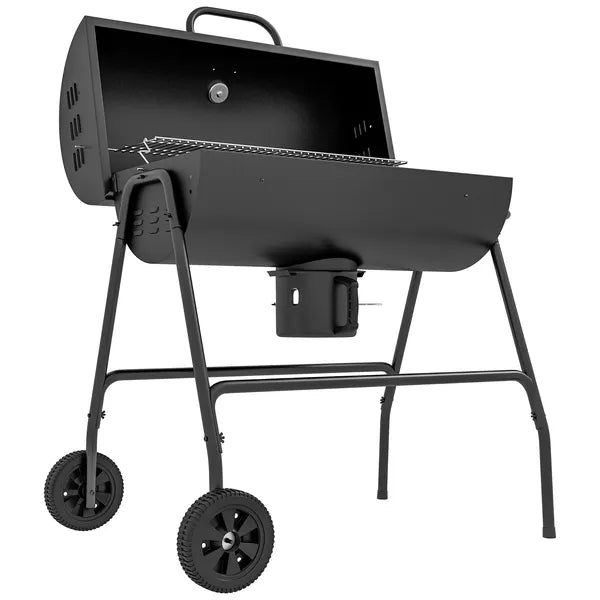 Barrel Charcoal BBQ Grill Smoker with 420 sqin Cooking Area Wheels Ash Catcher Black - product image 1
