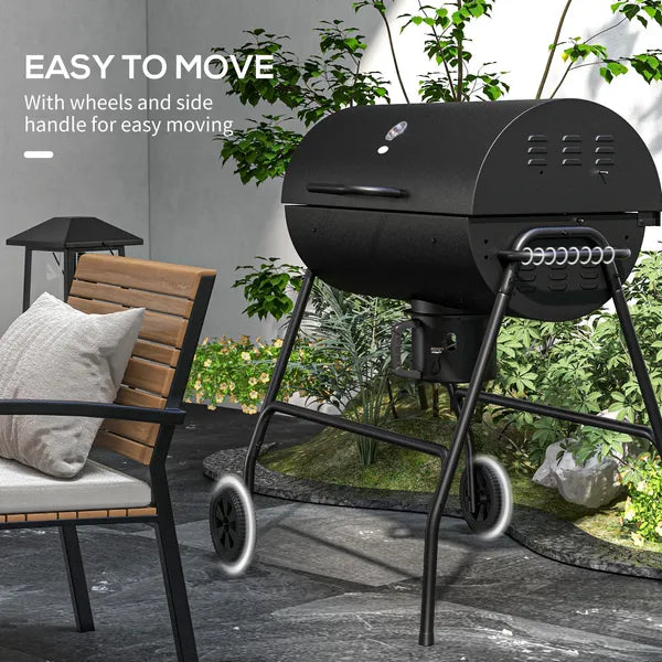 Barrel Charcoal BBQ Grill Smoker with 420 sqin Cooking Area Wheels Ash Catcher Black - product image 7