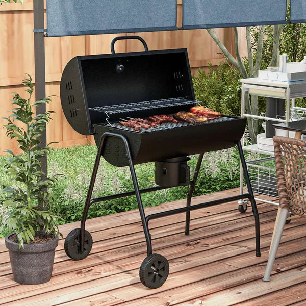 Barrel Charcoal BBQ Grill Smoker with 420 sqin Cooking Area Wheels Ash Catcher Black - product image 2