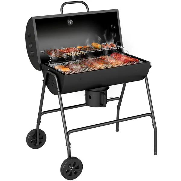 Barrel Charcoal BBQ Grill Smoker with 420 sqin Cooking Area Wheels Ash Catcher Black - product image 11