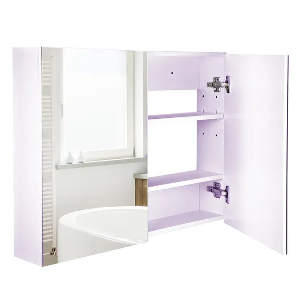 Bathroom Cabinet with Mirror Wall Mounted Modern Storage Double Door MDF White - product image 1