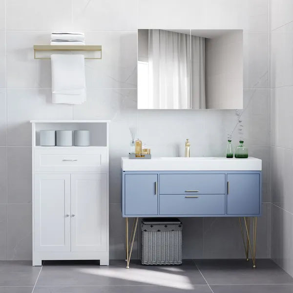 Bathroom Cabinet with Mirror Wall Mounted Modern Storage Double Door MDF White - product image 10