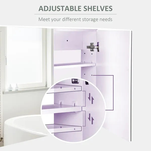 Bathroom Cabinet with Mirror Wall Mounted Modern Storage Double Door MDF White - product image 5