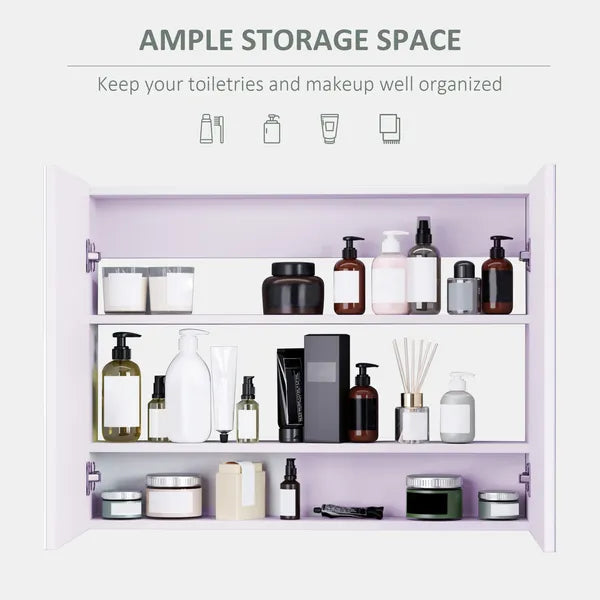 Bathroom Cabinet with Mirror Wall Mounted Modern Storage Double Door MDF White - product image 4
