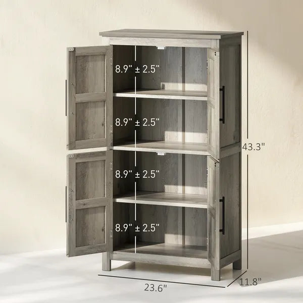 HOMCOM Bathroom Freestanding Cabinet, Farmhouse Bathroom Cabinet with Doors and Three-Level Shelf, 23.6" x 11.8" x 43.3", Light Gray - product image 3