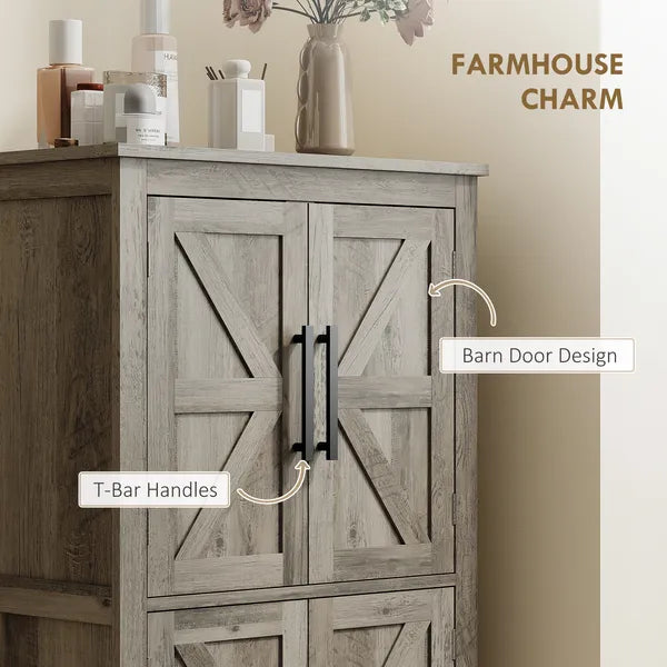 HOMCOM Bathroom Freestanding Cabinet, Farmhouse Bathroom Cabinet with Doors and Three-Level Shelf, 23.6" x 11.8" x 43.3", Light Gray - product image 5