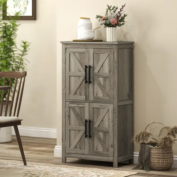 HOMCOM Bathroom Freestanding Cabinet, Farmhouse Bathroom Cabinet with Doors and Three-Level Shelf, 23.6" x 11.8" x 43.3", Light Gray - product image 9
