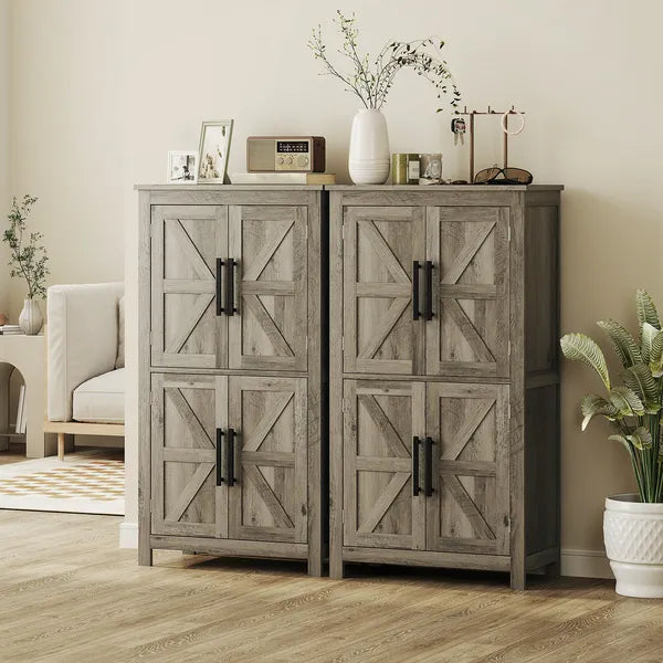 HOMCOM Bathroom Freestanding Cabinet, Farmhouse Bathroom Cabinet with Doors and Three-Level Shelf, 23.6" x 11.8" x 43.3", Light Gray - product image 8