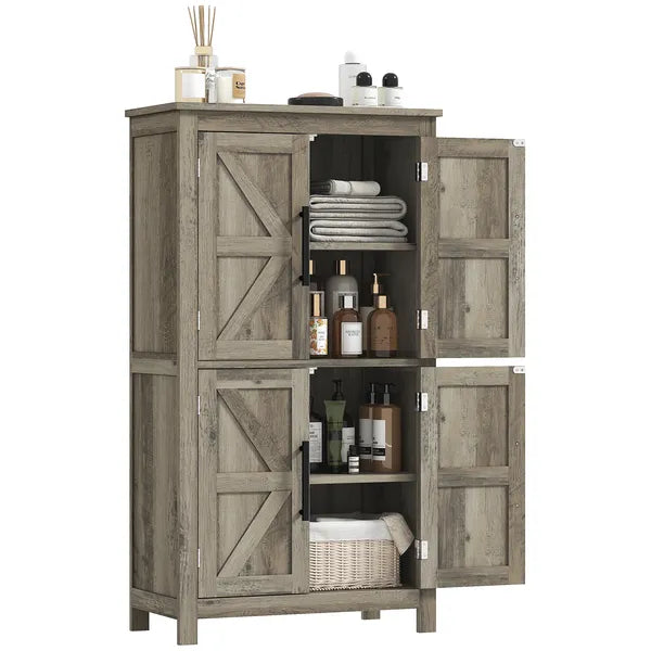 HOMCOM Bathroom Freestanding Cabinet, Farmhouse Bathroom Cabinet with Doors and Three-Level Shelf, 23.6" x 11.8" x 43.3", Light Gray - product image 11
