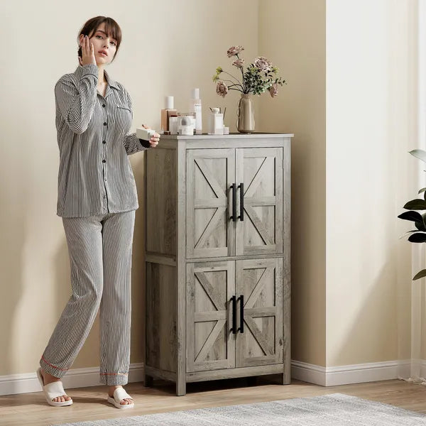 HOMCOM Bathroom Freestanding Cabinet, Farmhouse Bathroom Cabinet with Doors and Three-Level Shelf, 23.6" x 11.8" x 43.3", Light Gray - product image 7