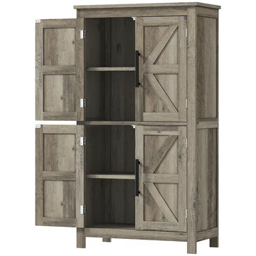HOMCOM Bathroom Freestanding Cabinet, Farmhouse Bathroom Cabinet with Doors and Three-Level Shelf, 23.6" x 11.8" x 43.3", Light Gray - product image 1
