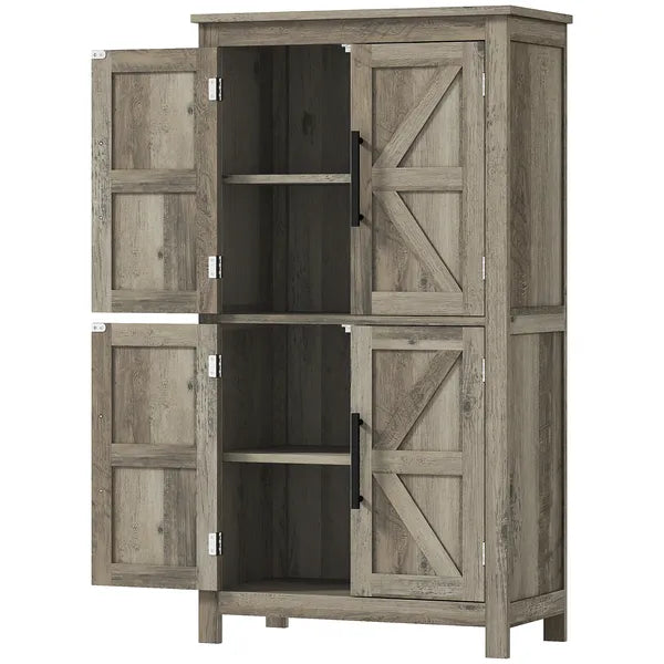 HOMCOM Bathroom Freestanding Cabinet, Farmhouse Bathroom Cabinet with Doors and Three-Level Shelf, 23.6" x 11.8" x 43.3", Light Gray - product image 1