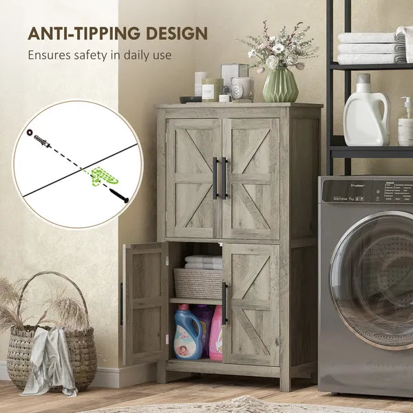 HOMCOM Bathroom Freestanding Cabinet, Farmhouse Bathroom Cabinet with Doors and Three-Level Shelf, 23.6" x 11.8" x 43.3", Light Gray - product image 6