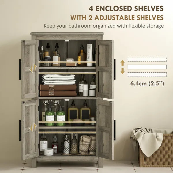 HOMCOM Bathroom Freestanding Cabinet, Farmhouse Bathroom Cabinet with Doors and Three-Level Shelf, 23.6" x 11.8" x 43.3", Light Gray - product image 4