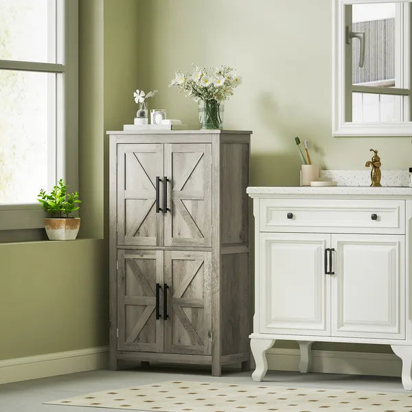 HOMCOM Bathroom Freestanding Cabinet, Farmhouse Bathroom Cabinet with Doors and Three-Level Shelf, 23.6" x 11.8" x 43.3", Light Gray - product image 10