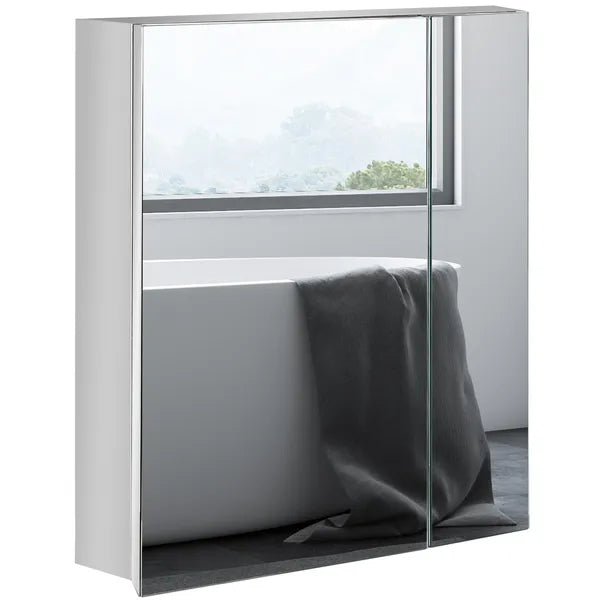 Kleankin Bathroom Medicine Cabinet with Mirror, Bathroom Wall Cabinet with 3-Tier Storage Shelves and Hinged Doors, Silver - product image 1