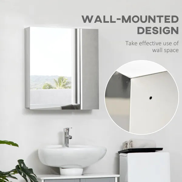 Kleankin Bathroom Medicine Cabinet with Mirror, Bathroom Wall Cabinet with 3-Tier Storage Shelves and Hinged Doors, Silver - product image 7
