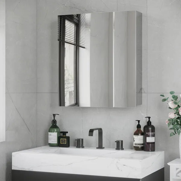 Kleankin Bathroom Medicine Cabinet with Mirror, Bathroom Wall Cabinet with 3-Tier Storage Shelves and Hinged Doors, Silver - product image 2