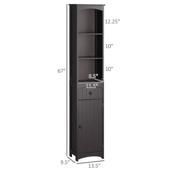 Tall Bathroom Storage Cabinet with 3 Shelves, Drawer and Cabinet, Brown - product image 3