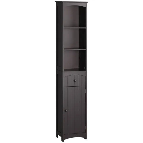 Tall Bathroom Storage Cabinet with 3 Shelves, Drawer and Cabinet, Brown - product image 1