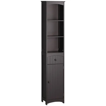 Tall Bathroom Storage Cabinet with 3 Shelves, Drawer and Cabinet, Brown - product image 1