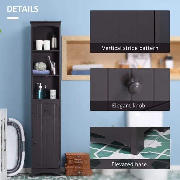 Tall Bathroom Storage Cabinet with 3 Shelves, Drawer and Cabinet, Brown - product image 5