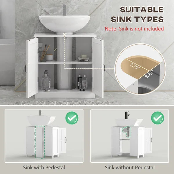 Kleankin Bathroom Sink Cabinet, Pedestal Sink Cabinet with Adjustable Shelf, White - product image 4
