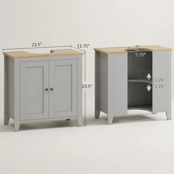 Bathroom Vanities, Pedestal Sink Cabinet with U-Shaped Cut-out and Adjustable Shelf, Gray - product image 3