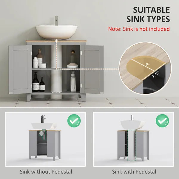 Bathroom Vanities, Pedestal Sink Cabinet with U-Shaped Cut-out and Adjustable Shelf, Gray - product image 4